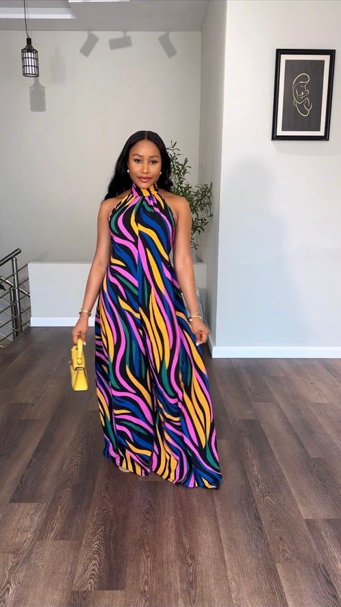 Rainbow crepe jumpsuit(ready to wear )
